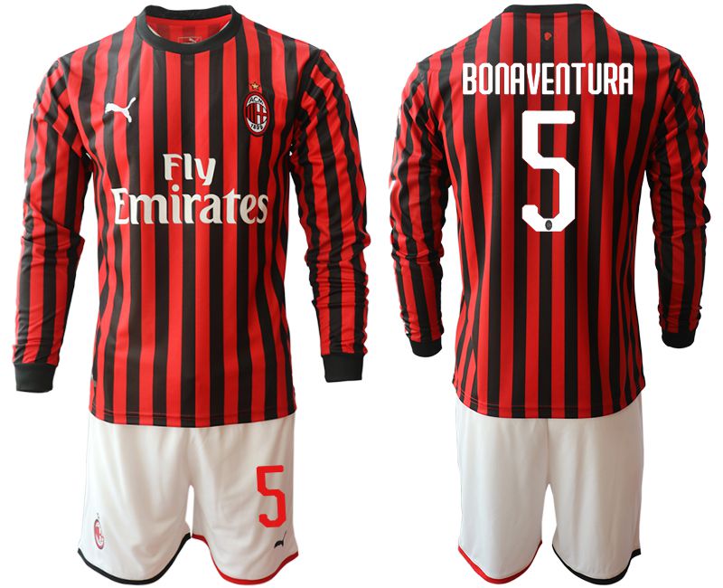 Men 2019-2020 club AC milan home long sleeve #5 red Soccer Jerseys->ac milan jersey->Soccer Club Jersey